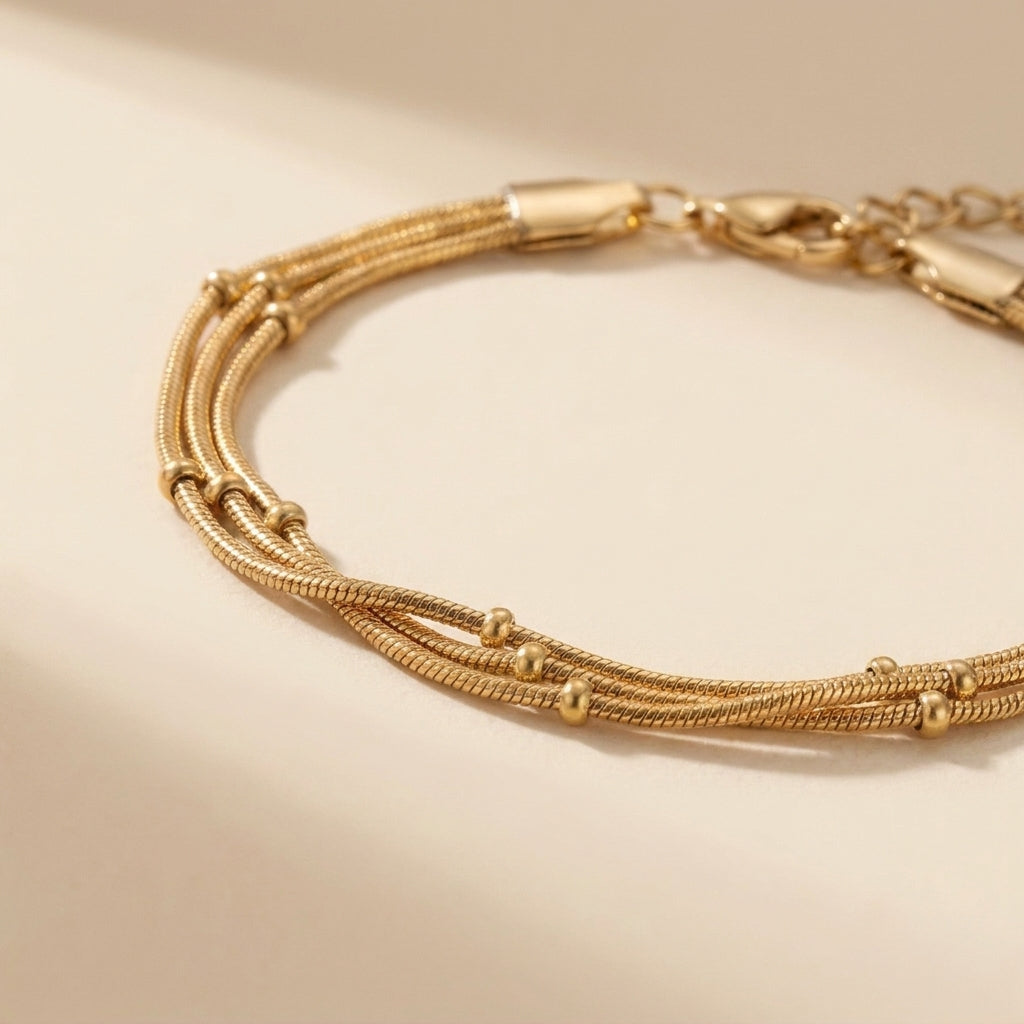 Gelaagde Slangen & Kralen Schakel Armband