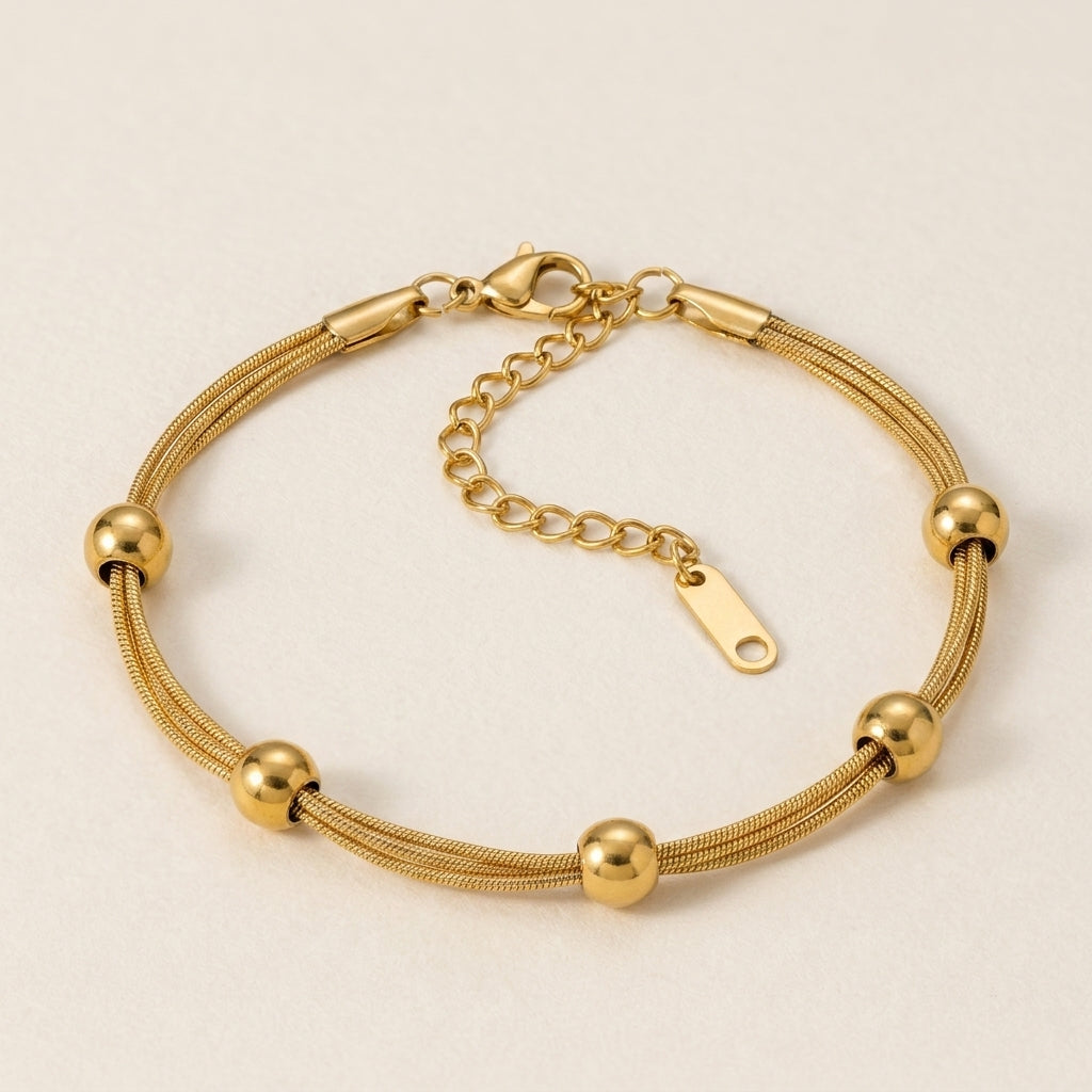 Zes-Kralen Drie-Strengen Armband