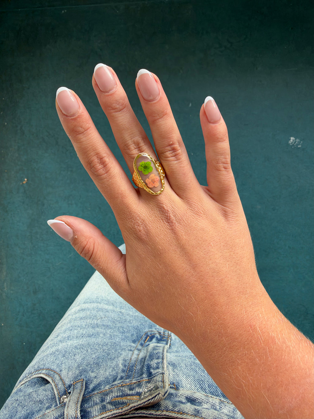 Geperste Bloem Ovale Ring