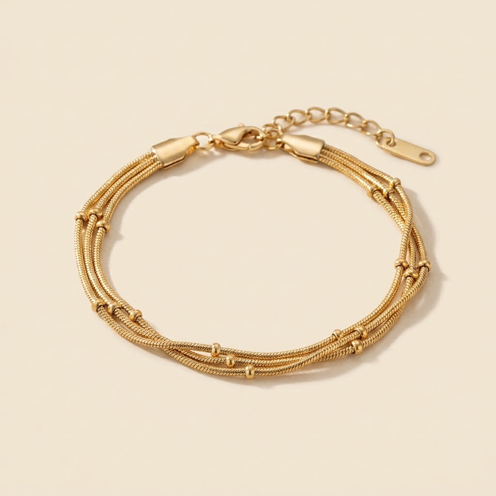 Gelaagde Slangen & Kralen Schakel Armband