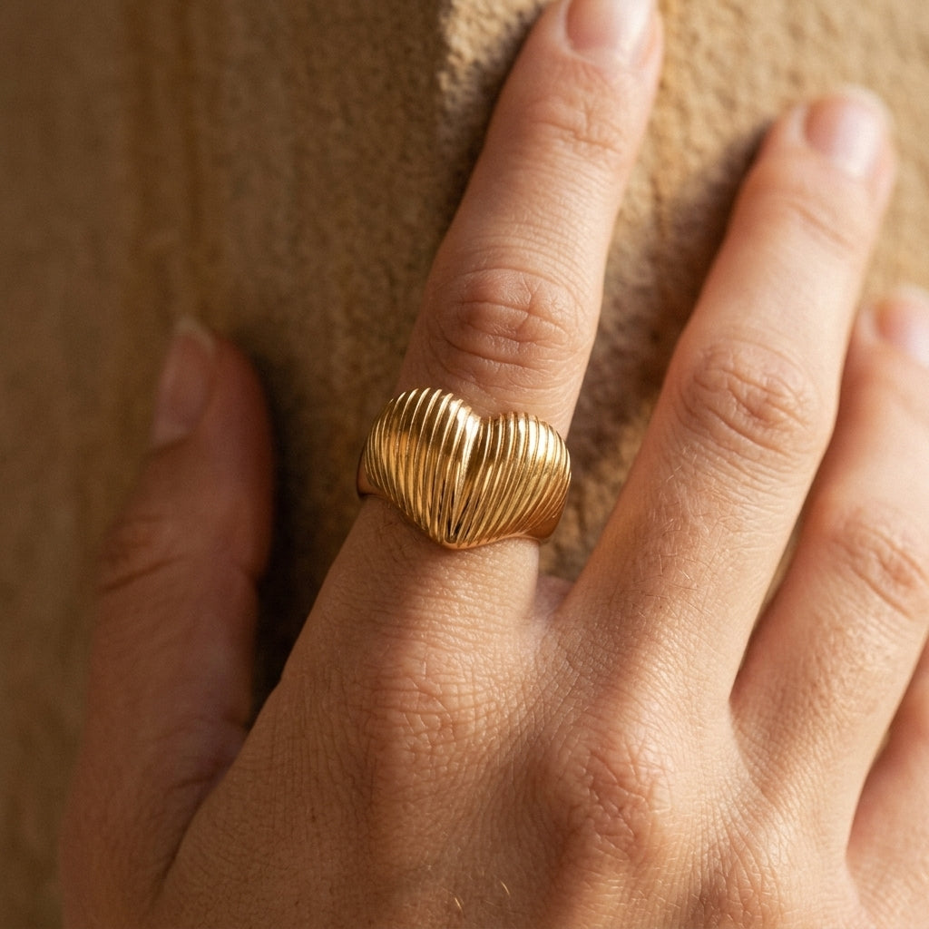 Geribbelde Hart Ring
